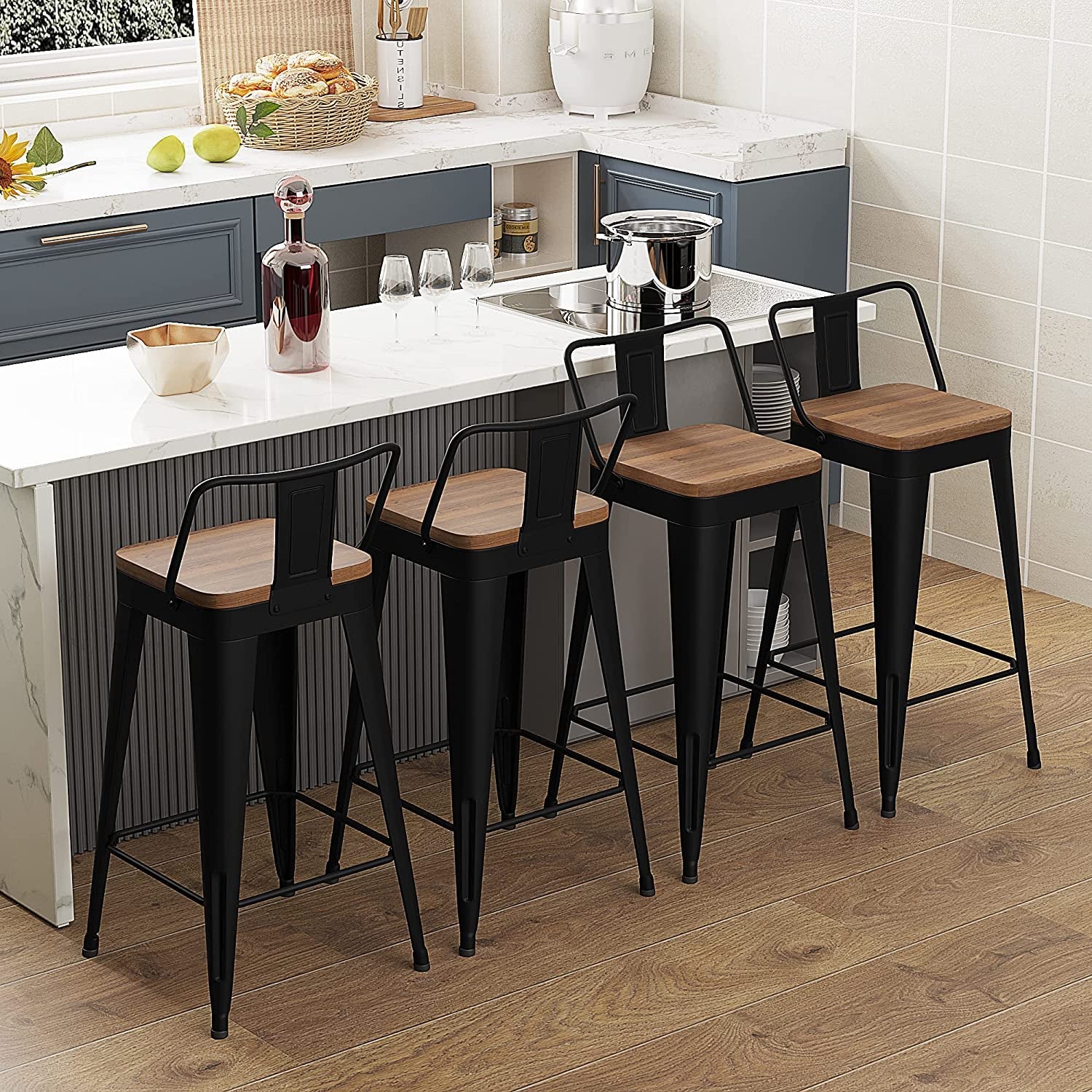 Removable Back Metal Barstools, Set of 4-4