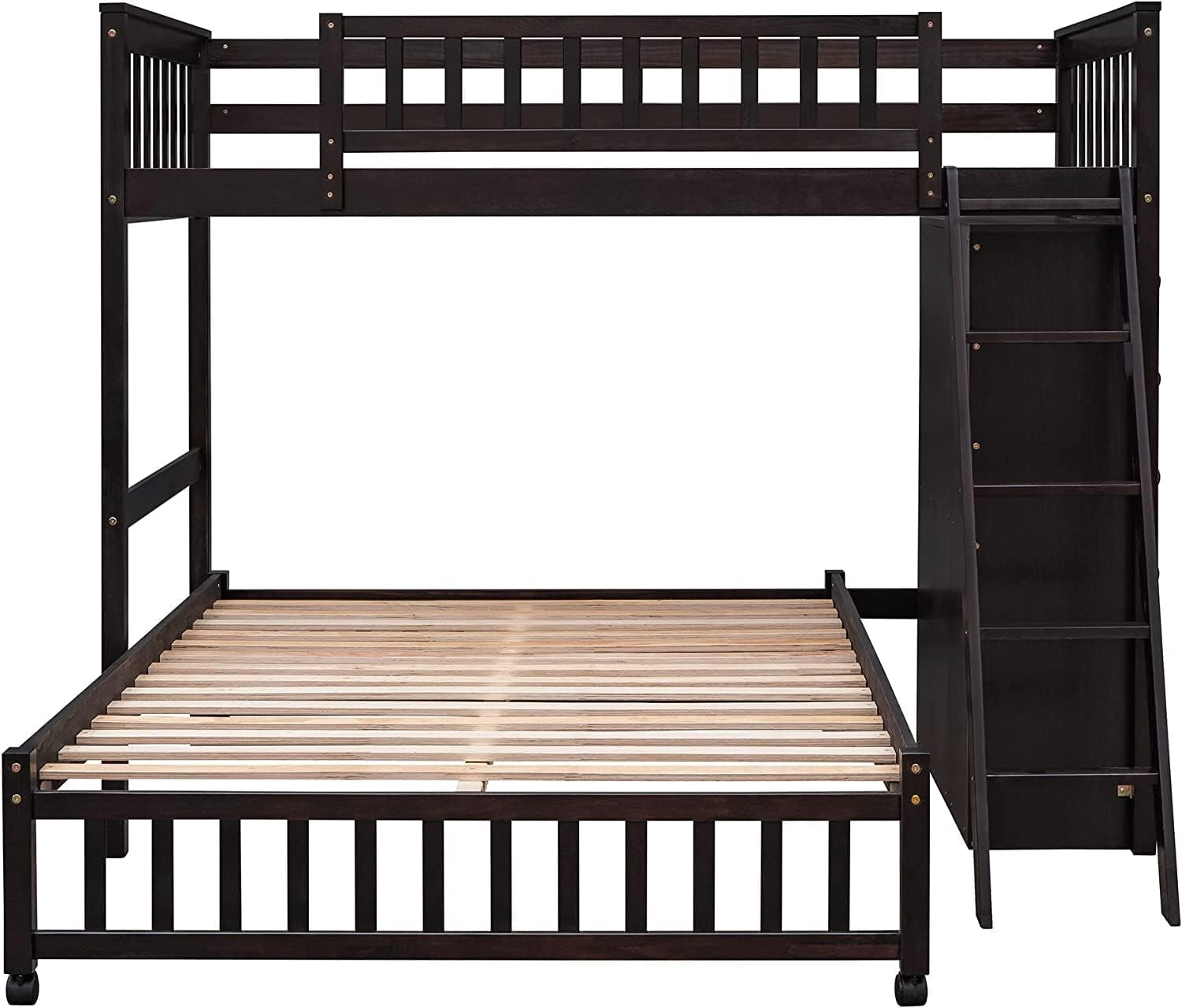 Twin over Full Bunk Beds with Six Drawers and Flexible Shelves,Wooden Bunk Beds with Storage and Removable Bottom Bed for Kids Girls Boys,No Box Spring Needed (Espresso)-3