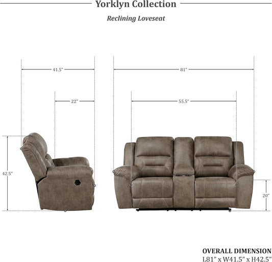 Reclining Living Room Set, Wall Hugger Manual Reclining Sofas, Couches for Living Room, Home Theater Seating, Includes Dual Reclining Sofa and Loveseat, 2-Piece Set, Brown-1