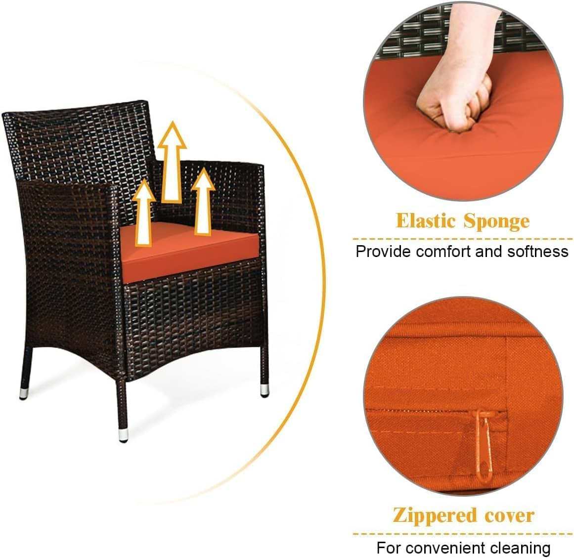 4-Piece Rattan Patio Set, Outdoor/Indoor Wicker Conversation Set for Pool, Backyard, Lawn, Wicker Chairs and Sofa with Soft Cushion, Rattan Furniture with Tempered Glass Coffee Table-4