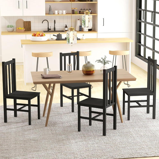 Dining Chairs, Set of 4 Farmhouse Kitchen & Dining Room Chairs with Slat Back, Pine Wood Seating for Living Room and Dining Room, Black-1