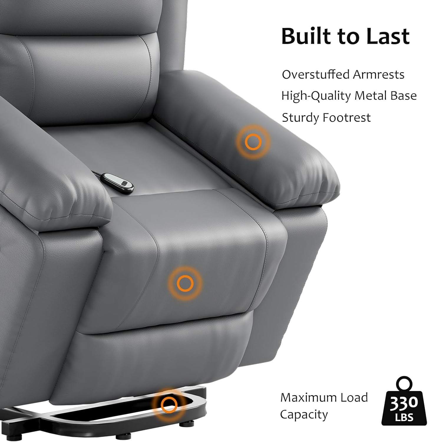 Oversized Power Lift Recliner Massage Heat Elderly Gray-4