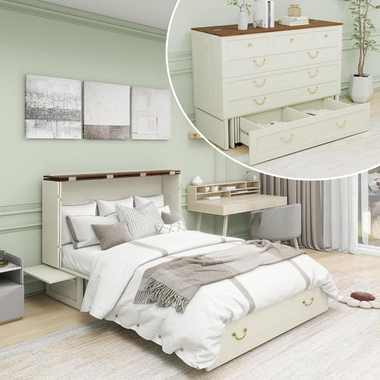 White Queen Murphy Bed Chest Drawers Charging-0