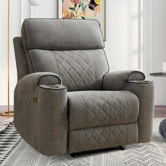 Electric Recliner Chair, Soft Fabric Power Recliners with Metal Cup Holders, Single Overstuffed Heavy Duty Reclining Sofa Chairs for Living Room Bedroom-0