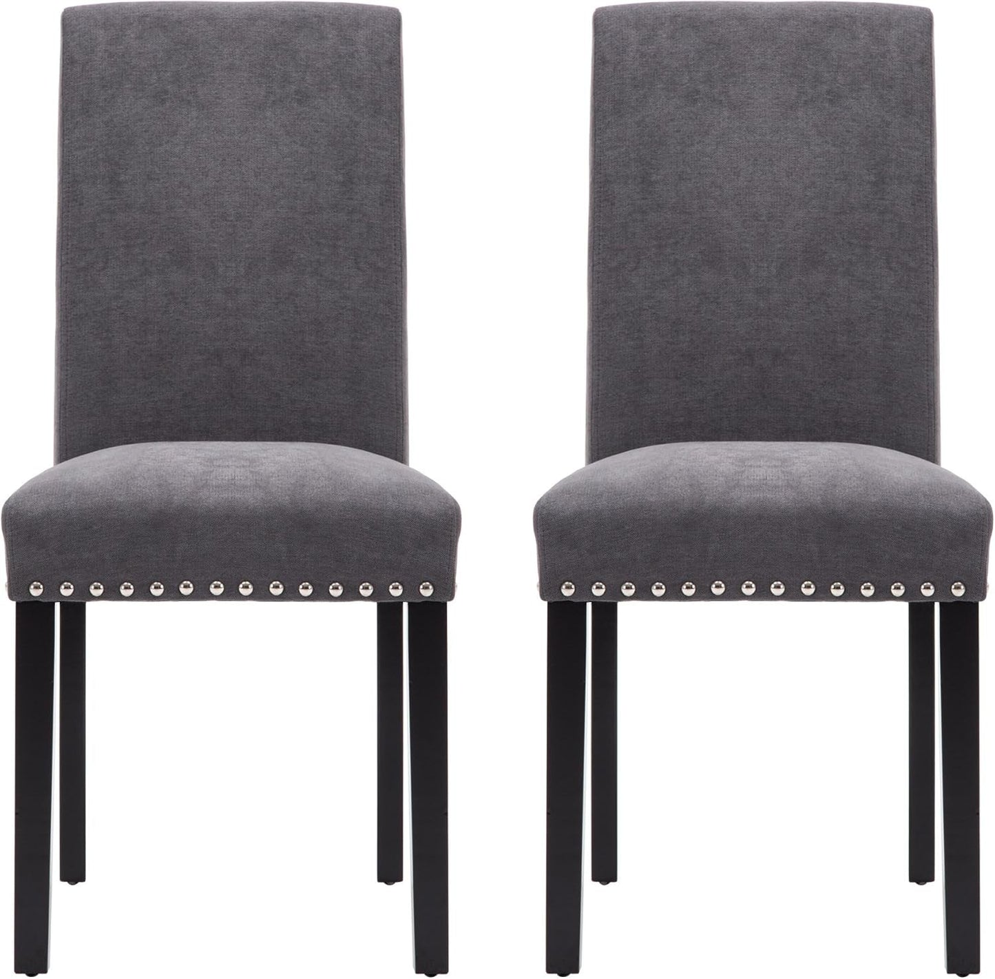 Dining Chair Upholstered Fabric Dining Chairs with Copper Nails,Set of 4,Grey-3