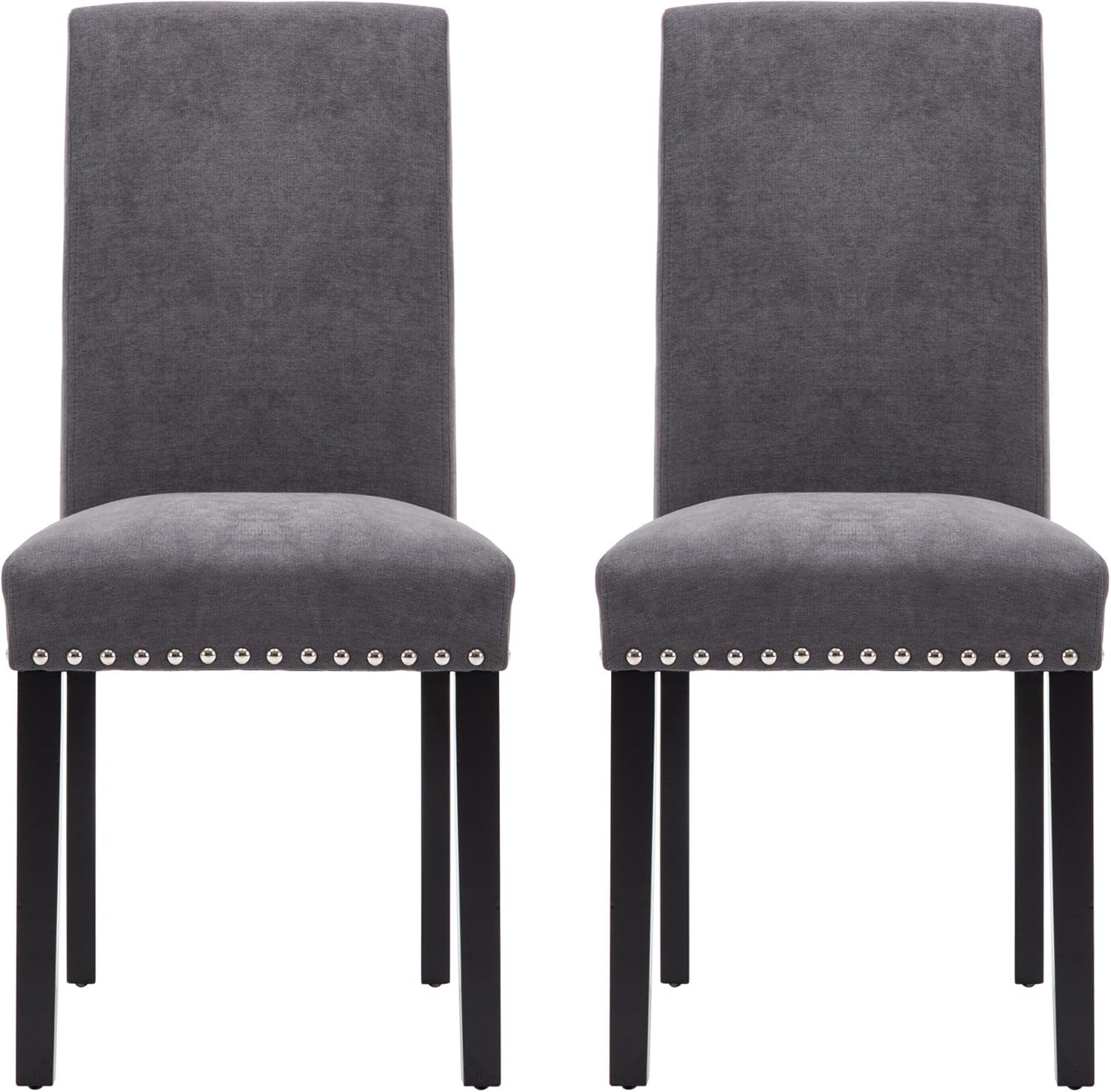 Dining Chair Upholstered Fabric Dining Chairs with Copper Nails,Set of 4,Grey-3