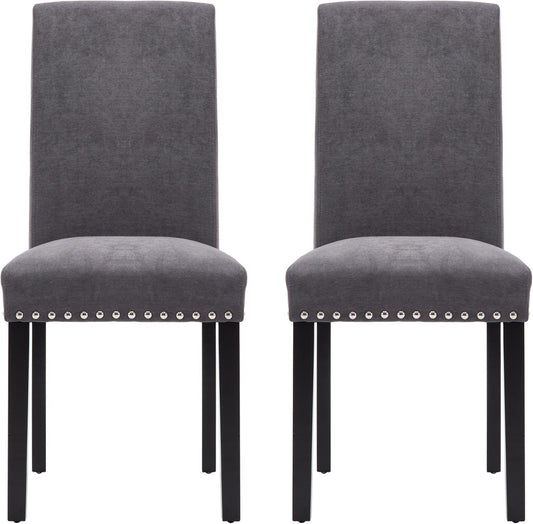Dining Chair Upholstered Fabric Dining Chairs with Copper Nails,Set of 2,Grey-0