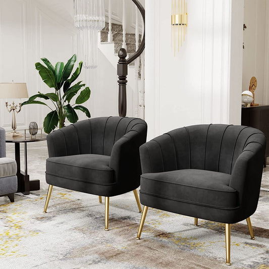 Modern Black Velvet Accent Chair with Golden Legs-0