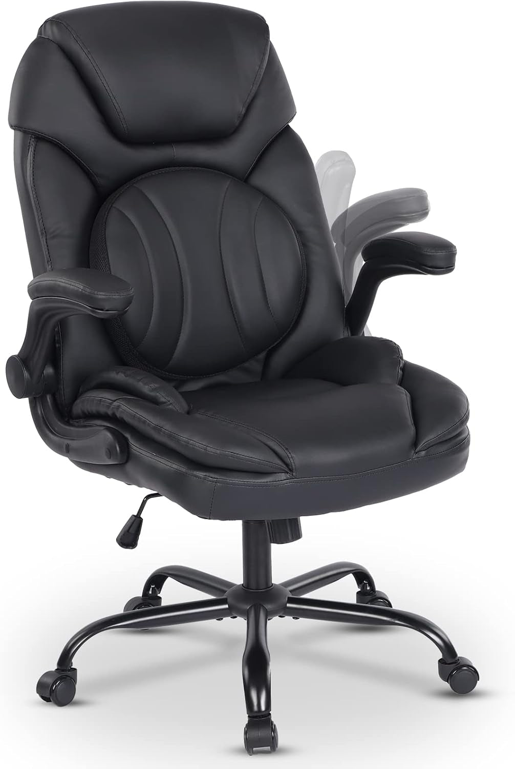 Ergonomic Executive Office Chairs with Lumbar Support, PU Leather Home Office Desk Chairs with Wheels and Flip up Arms, 90-120° Rocking Managerial Executive Chair (Black),Medium(300Lbs)-0