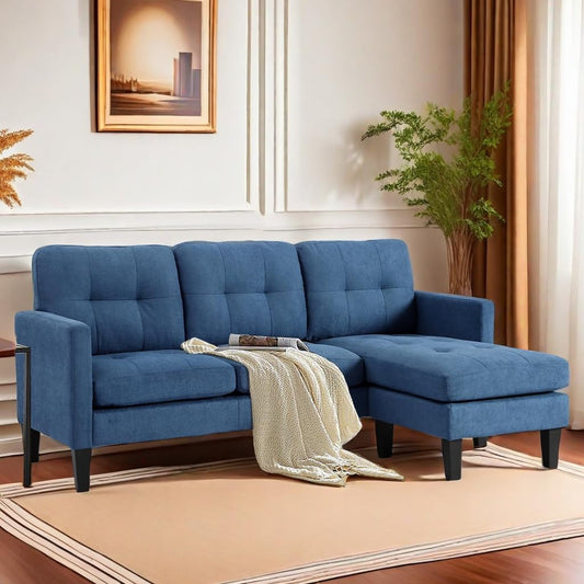 Small L Shaped Couch - Sectional Sofa Convertible Sofa Small Sectional Couch with Reversible Chaise, L Shape Sectional Sleeper Sofa for Apartment Living Room, Blue-0