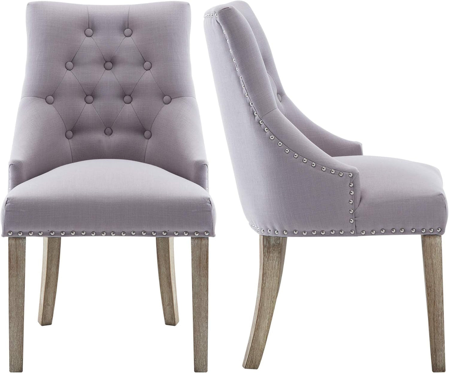 Dining Chair Gray Fabric Leisure Padded Ring Chair, Nailed Trim, Set of 2-0