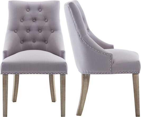 Dining Chair Gray Fabric Leisure Padded Ring Chair, Nailed Trim, Set of 2-0