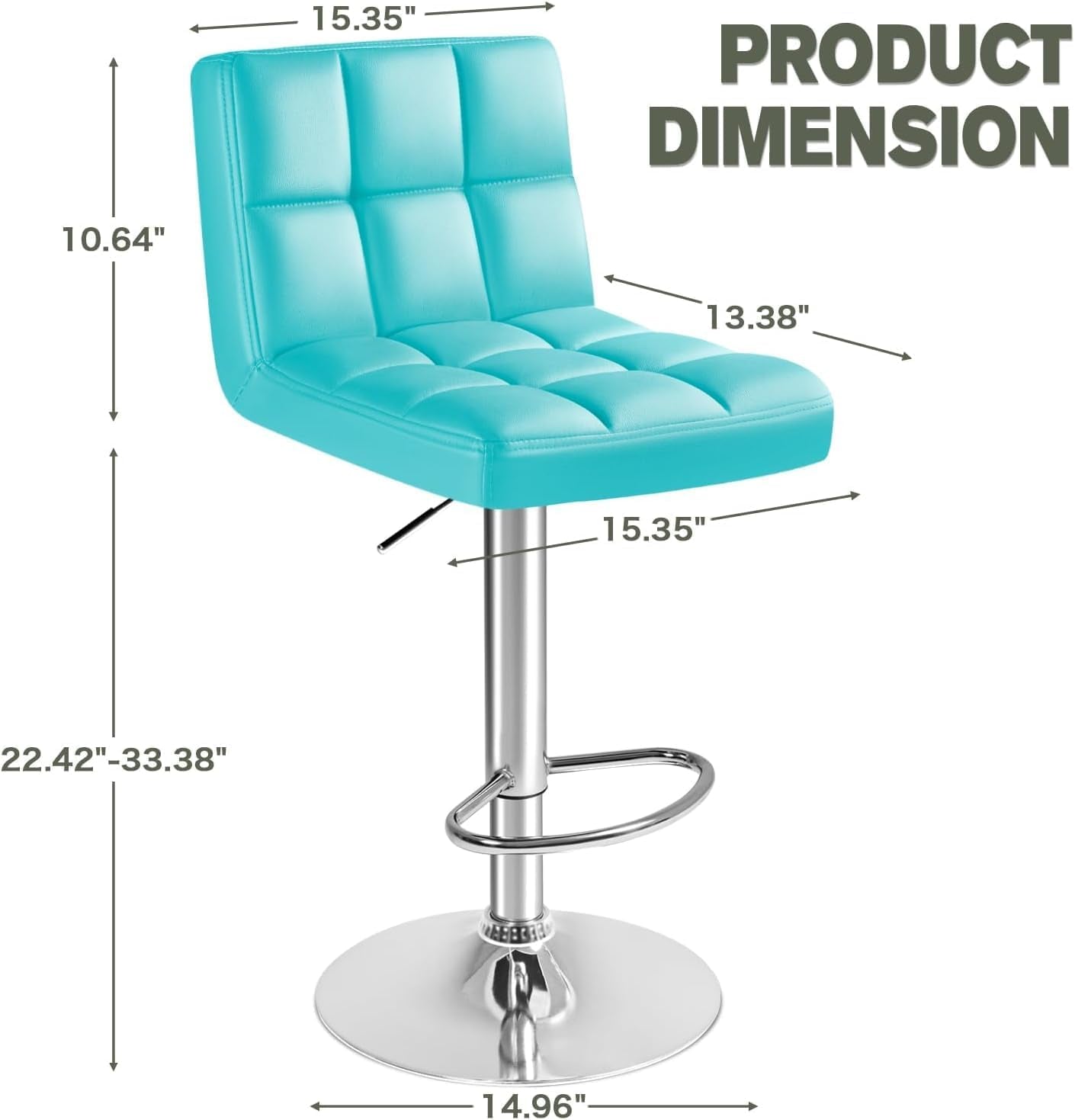 Bar Stools Modern Pu Leather Swivel Adjustable Hydraulic Bar Stool Square Counter Height Stool Set of 2 (Blue)-2