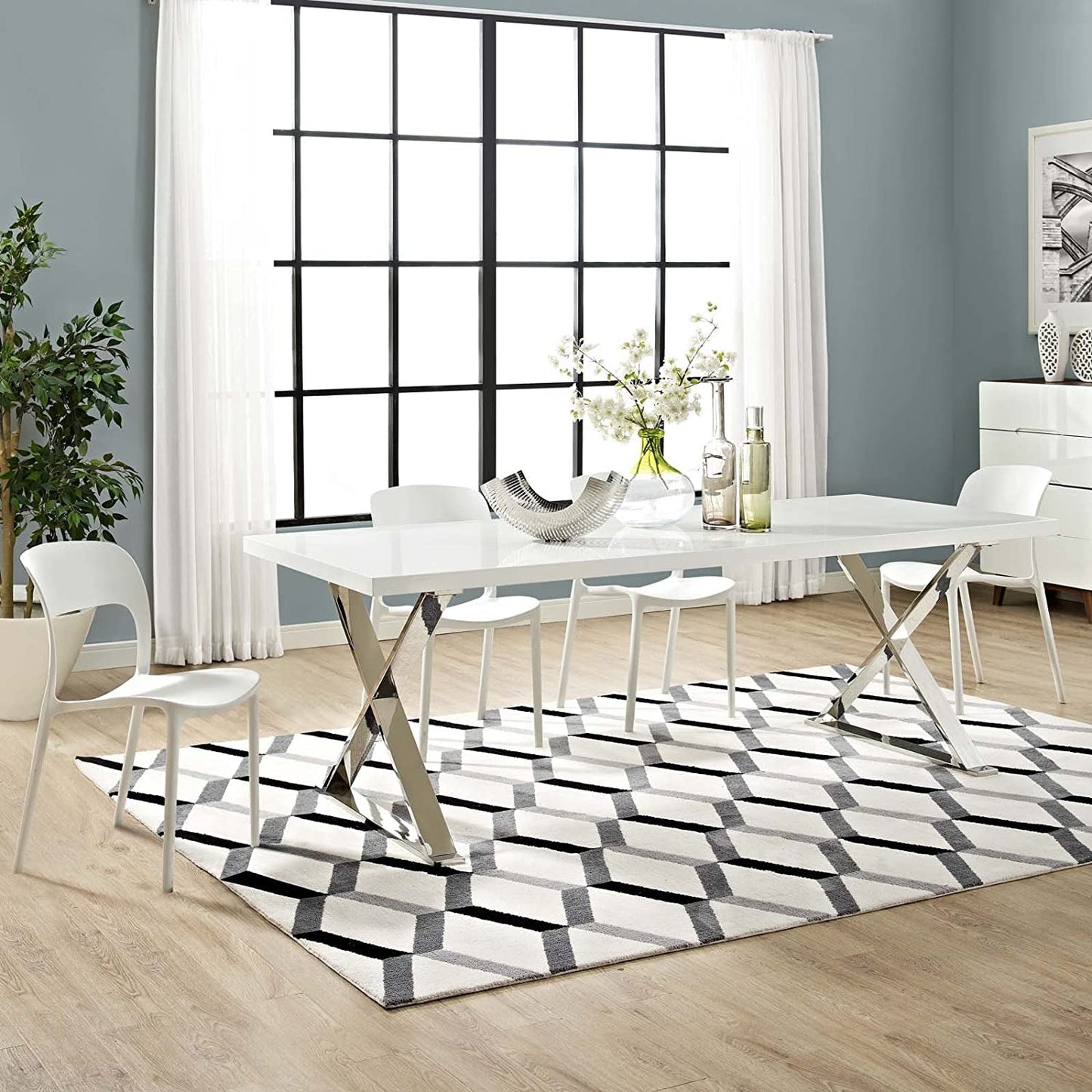 Modway Sector Modern Dining Table, White Silver-0