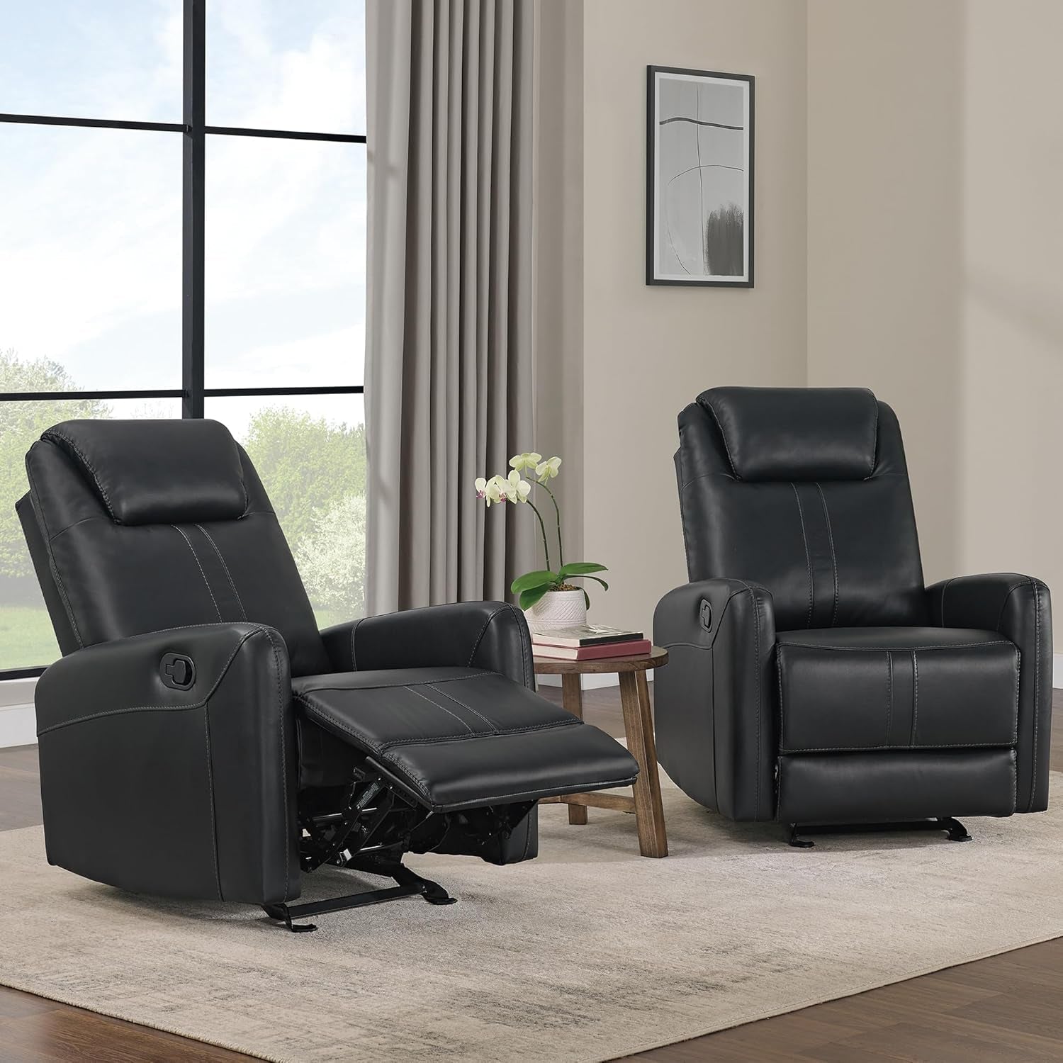 Leather Recliner Chair Faux Reclining Sofa Lazy Boy Glider Rocking Function with Armrest for Living Room Bedroom Home Theater Seating-1