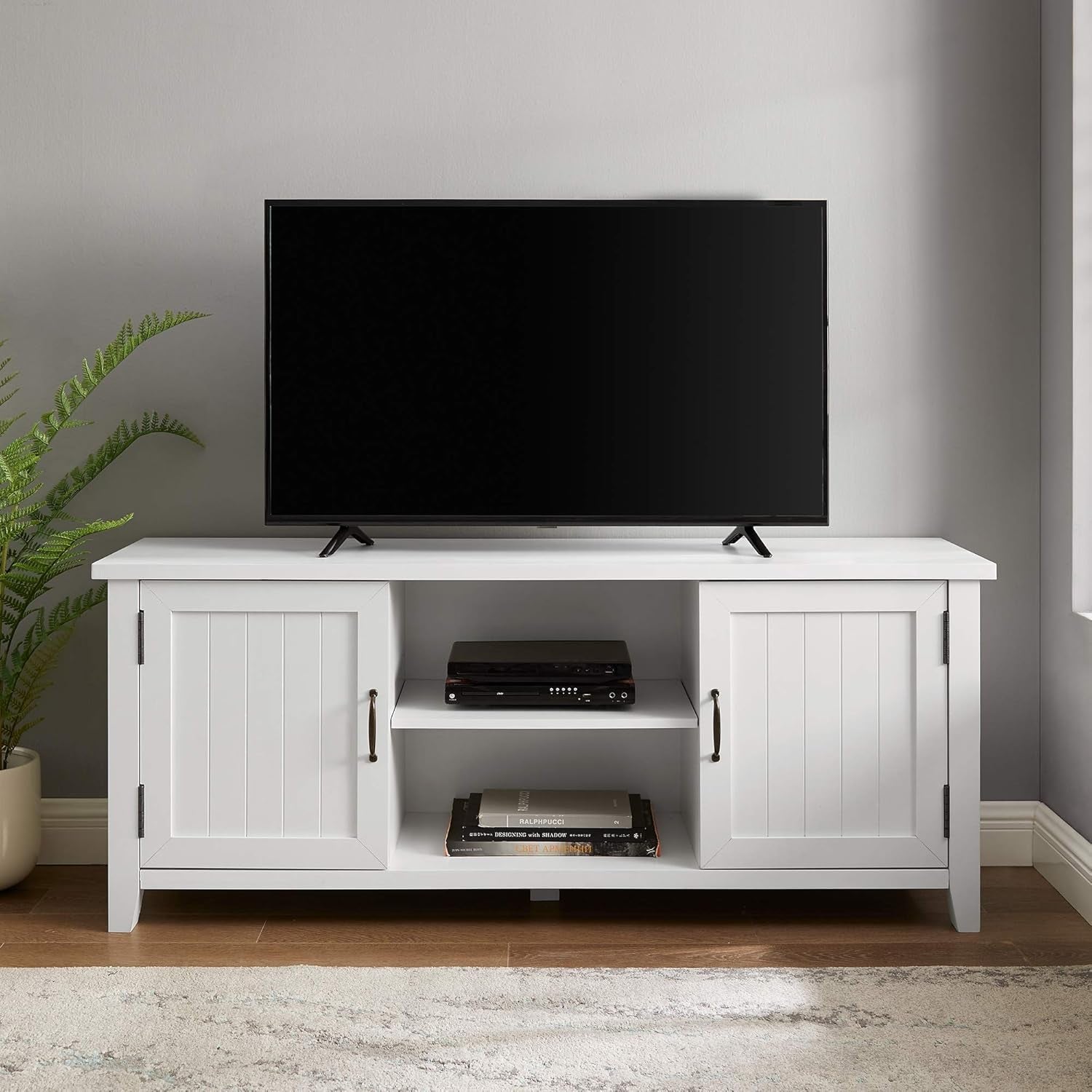 Buren Classic Grooved Door TV Stand for Tvs up to 65 Inches, 58 Inch, Solid White-2