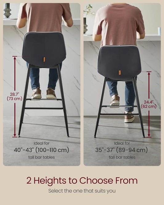 Bar Stools Set of 2, Bar Height Bar Stools with Back, Ergonomic Backrest, Synthetic Leather, Metal Legs, 28.7-Inch Tall Stools for Kitchen Island Home Bar, Ink Black ULBC888B01-1