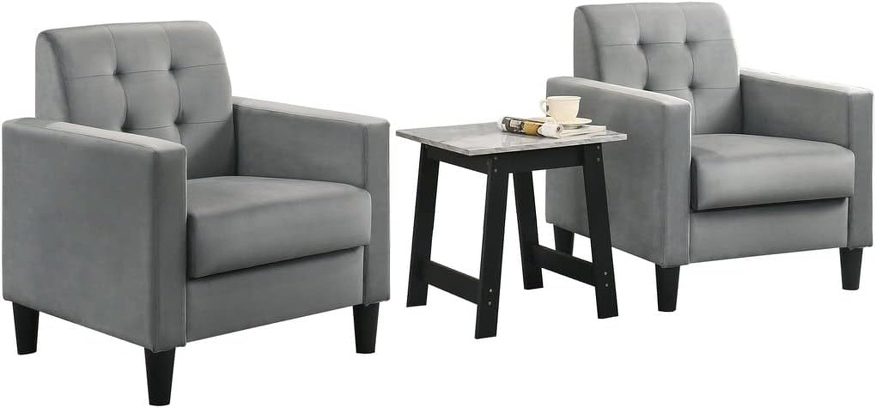 Hale Light Gray Velvet Armchairs and End Table Living Room Set-0