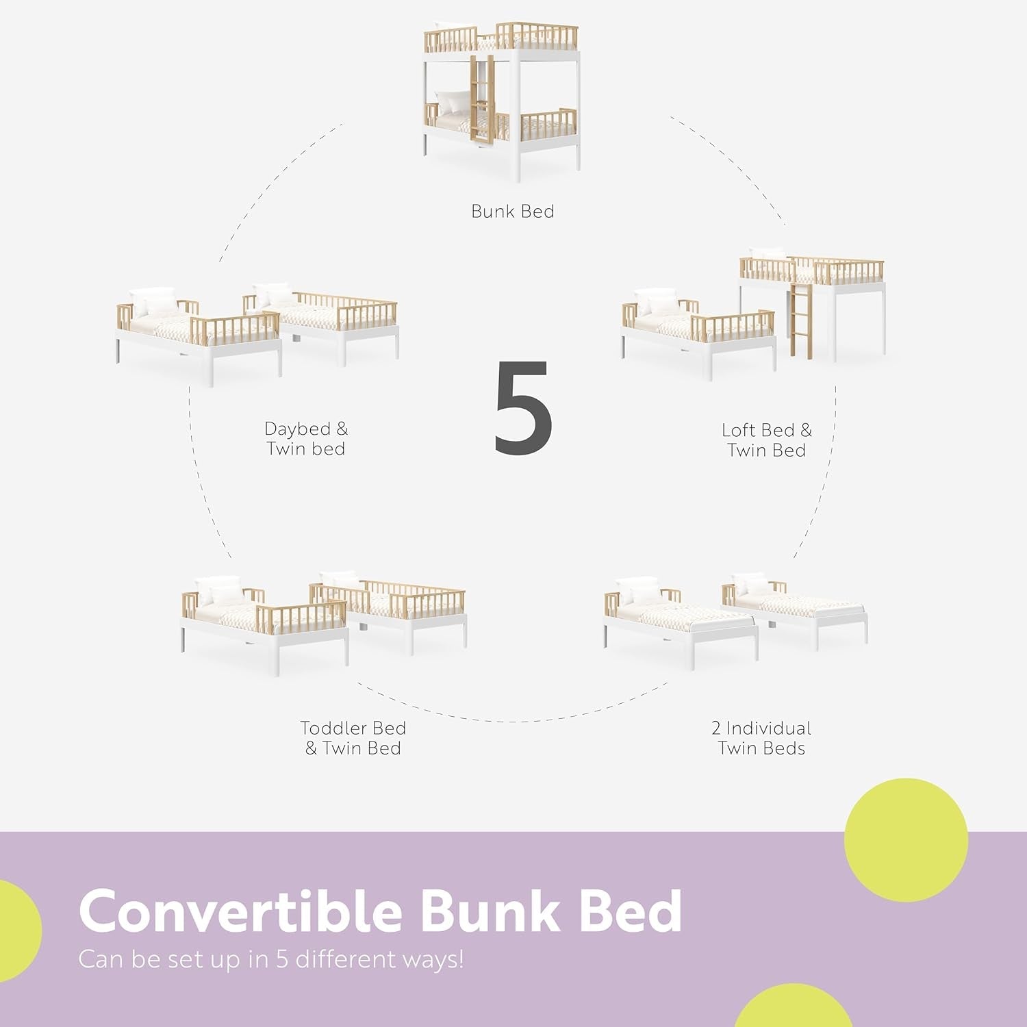 Next Santos Twin-Over-Twin 5-In-1 Convertible Bunk Bed (White with Natural) – GREENGUARD Gold Certified, Converts to Loft Bed and Twin Beds, Modern Style for Kids Room-4