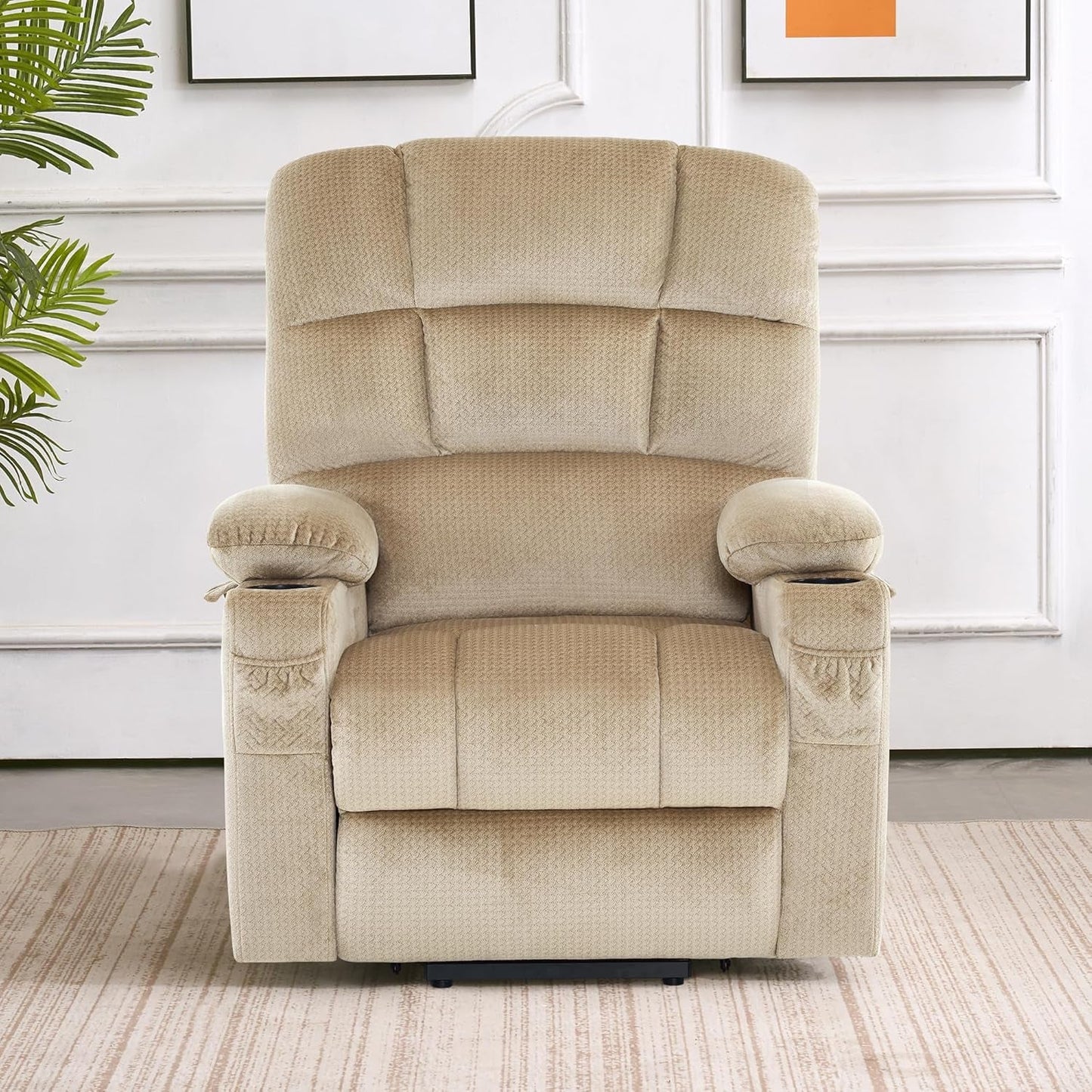 Dual Motor Power Lift Recliner Chair with Massage and Heat for Elderly People, Infinite Position, USB Ports, Cup Holders, Fabric 7679 (Medium, Beige)-1