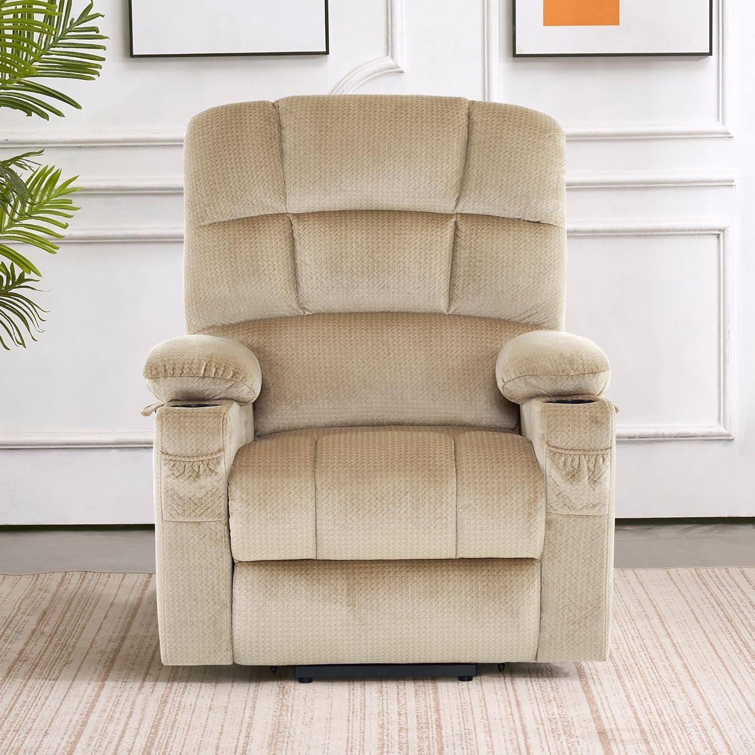 Dual Motor Power Lift Recliner Chair with Massage and Heat for Elderly People, Infinite Position, USB Ports, Cup Holders, Fabric 7679 (Medium, Beige)-1