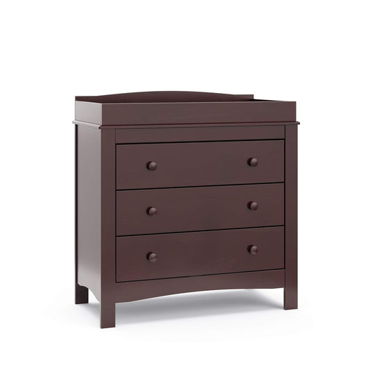Noah 3 Drawer Chest with Changing Topper (Espresso) – GREENGUARD Gold Certified, Baby Dresser with Changing Table Top, Dresser for Nursery, 3 Drawer Kids Dresser-0