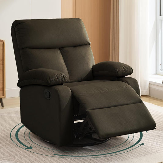 Swivel Rocker Recliner Adults, Rocking Small Recliner Chair for Small Spaces, Small Rocker Recliner Chair for Living Room, RV, Nursery, Bedroom, Dark Brown-0