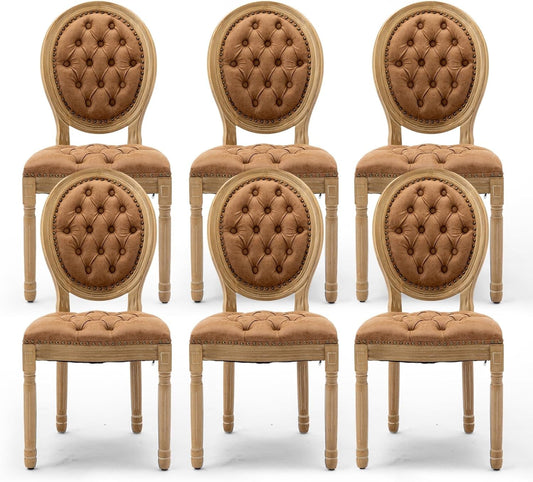 PU Leather Upholstered Dining Chairs Set of 6 French Country round Back Kitchen Side Chairs with Nailhead Trim and Wood Legs for Dining Room, Kitchen, Restaurant(Orange)-0