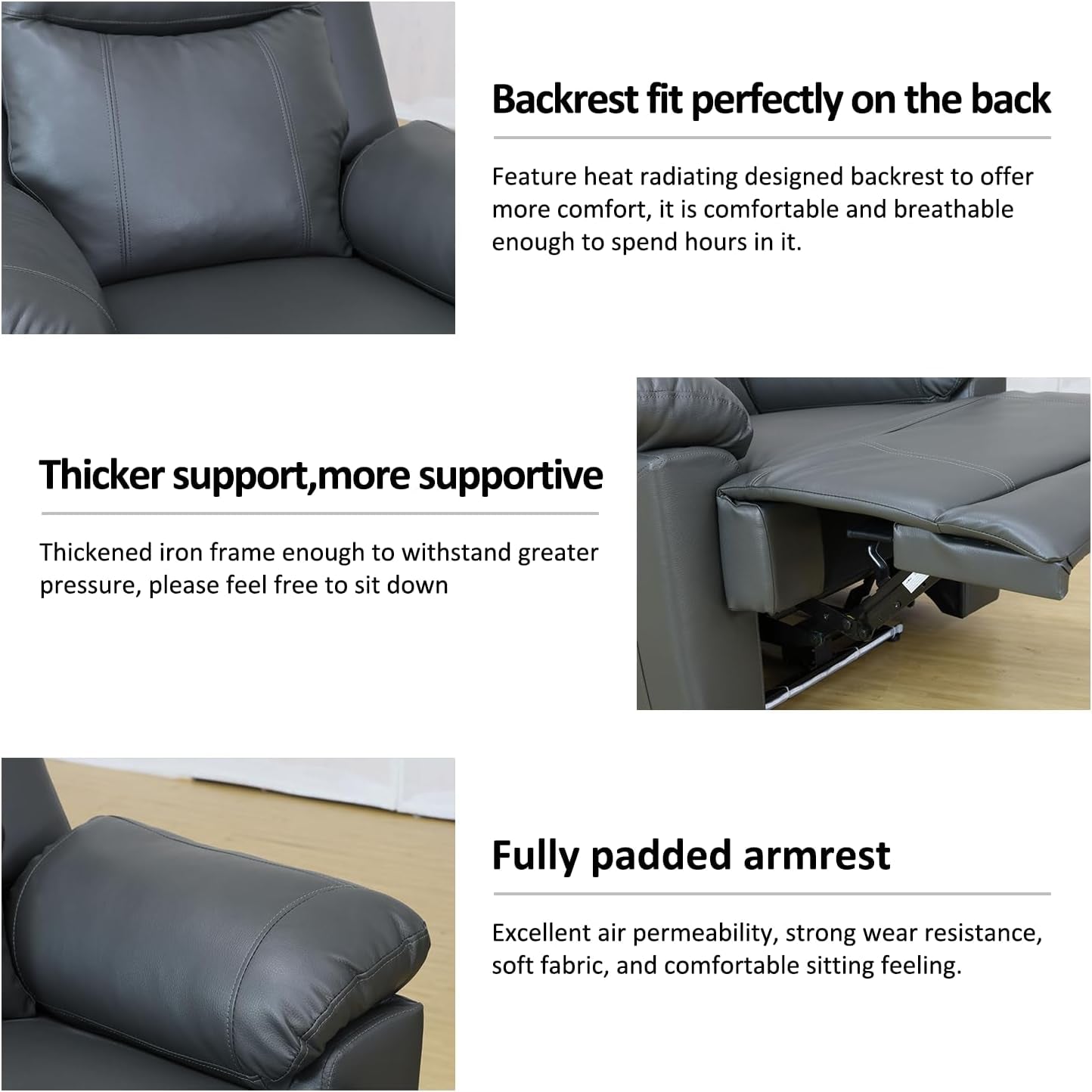 Power Leather Recliner Sofa Sets, 2 Pieces Living Room Furniture Sets with LED Lights, Grey Reclining Sofa Sets with USB Port for House/Office/Rv(B-Drak Grey, Sofa+Loveseat)-4