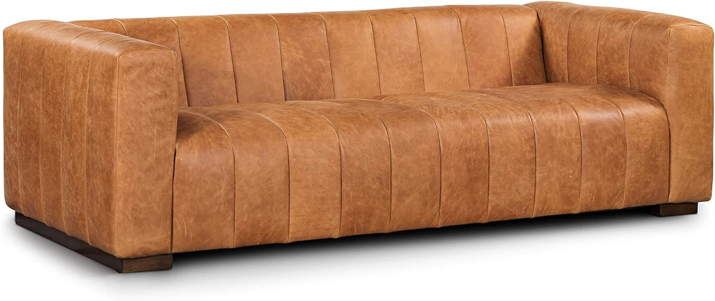 Canale 86" Sofa in Full-Grain Pure-Aniline Italian Leather in Cognac Tan-0