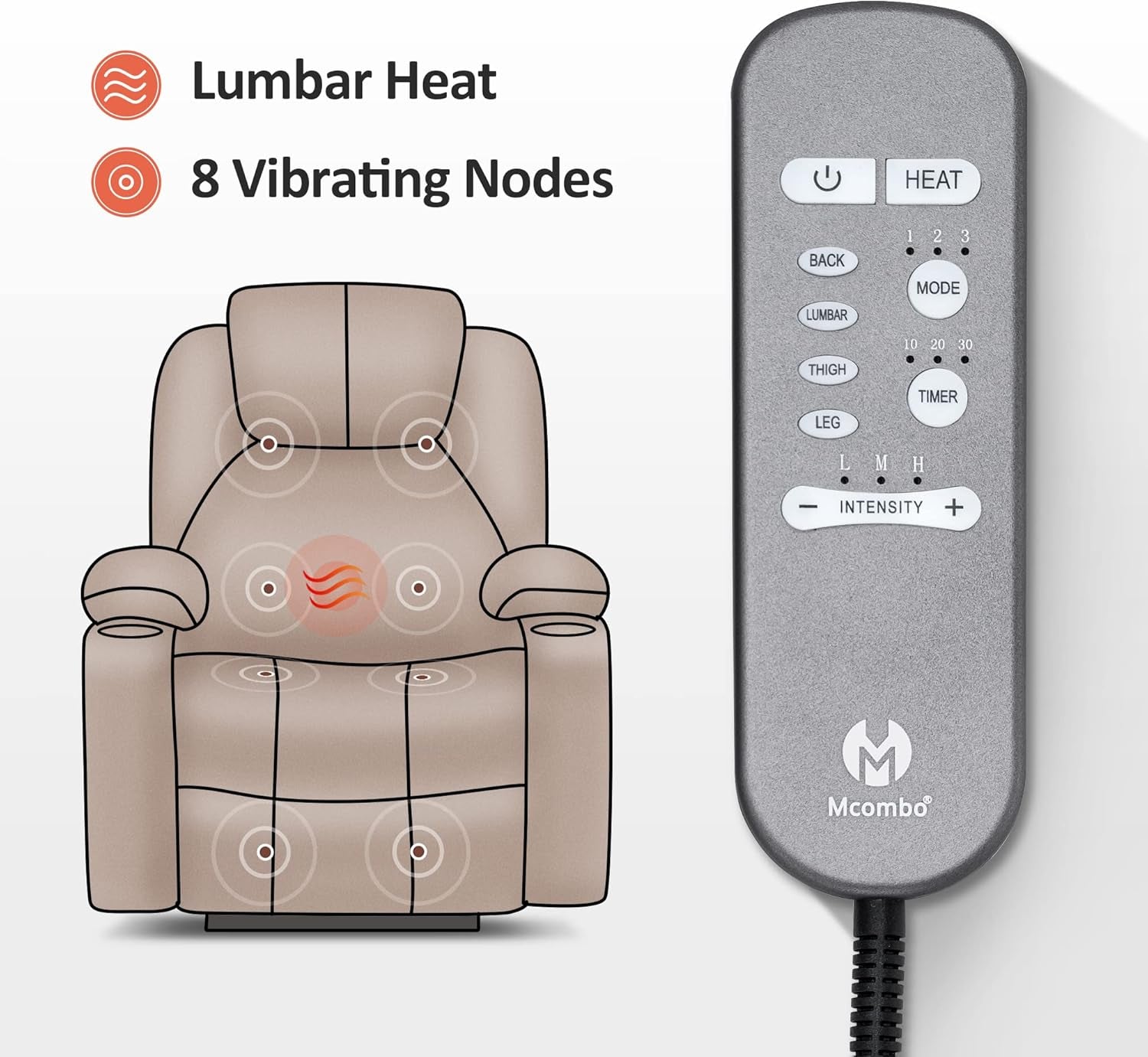 Medium Power Lift Recliner Chair Sofa with Massage and Heat for Elderly, 3 Positions, Cup Holders, and USB Ports, 2 Side Pockets, Fabric 7040 (Medium, Beige)-4