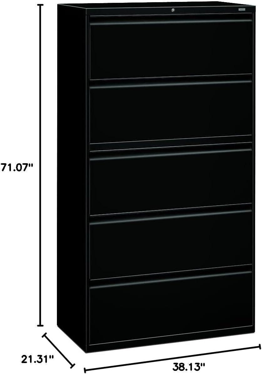 5-Drawer Lateral File Cabinet with Lock, 36 by 19-1/4 by 67-Inch, Black-1