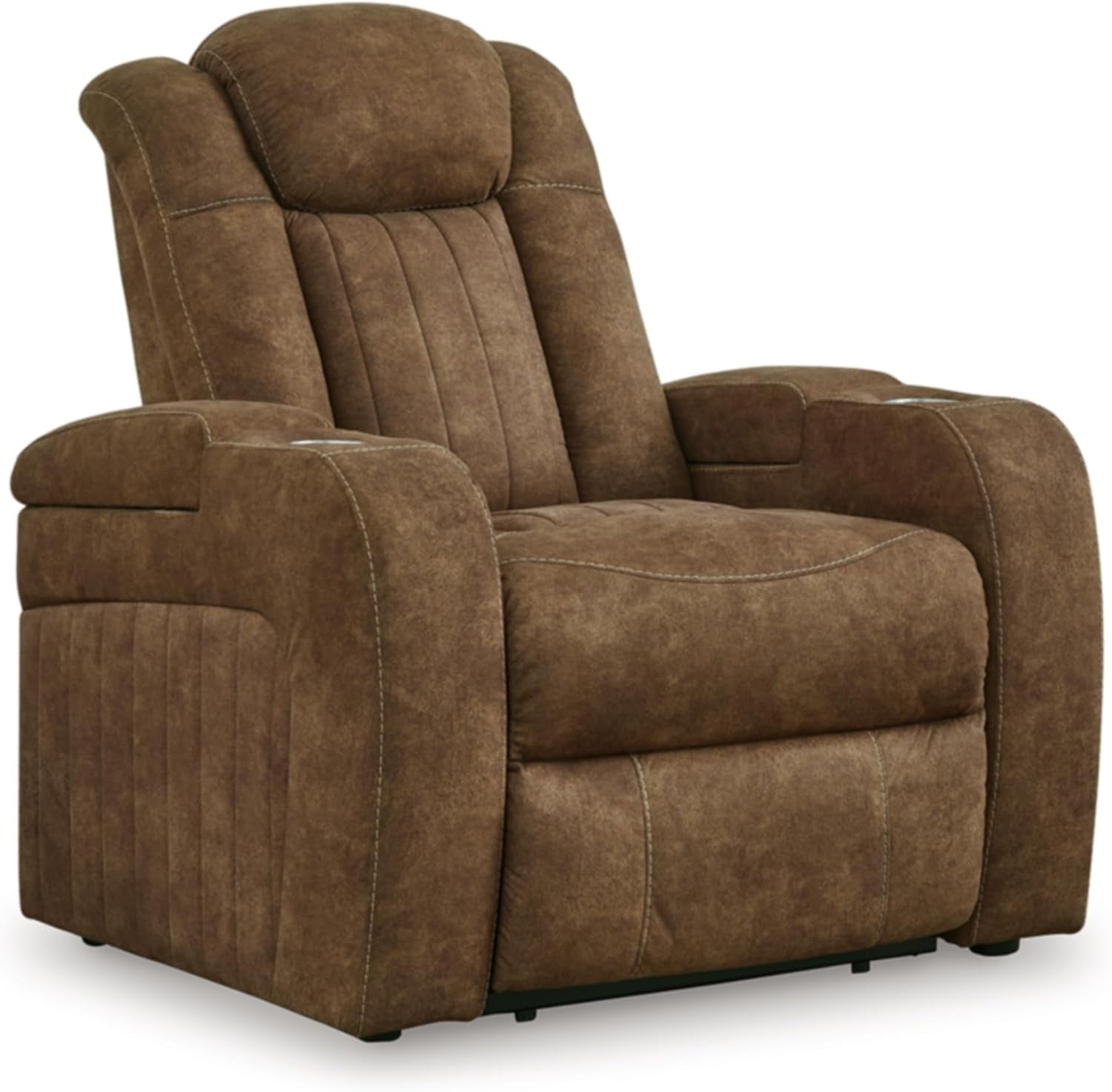 Wolfridge Contemporary Faux Leather Upholstered Power Recliner with Adjustable Headrest, USB Ports and 2 Cup Holders, Dark Brown-0