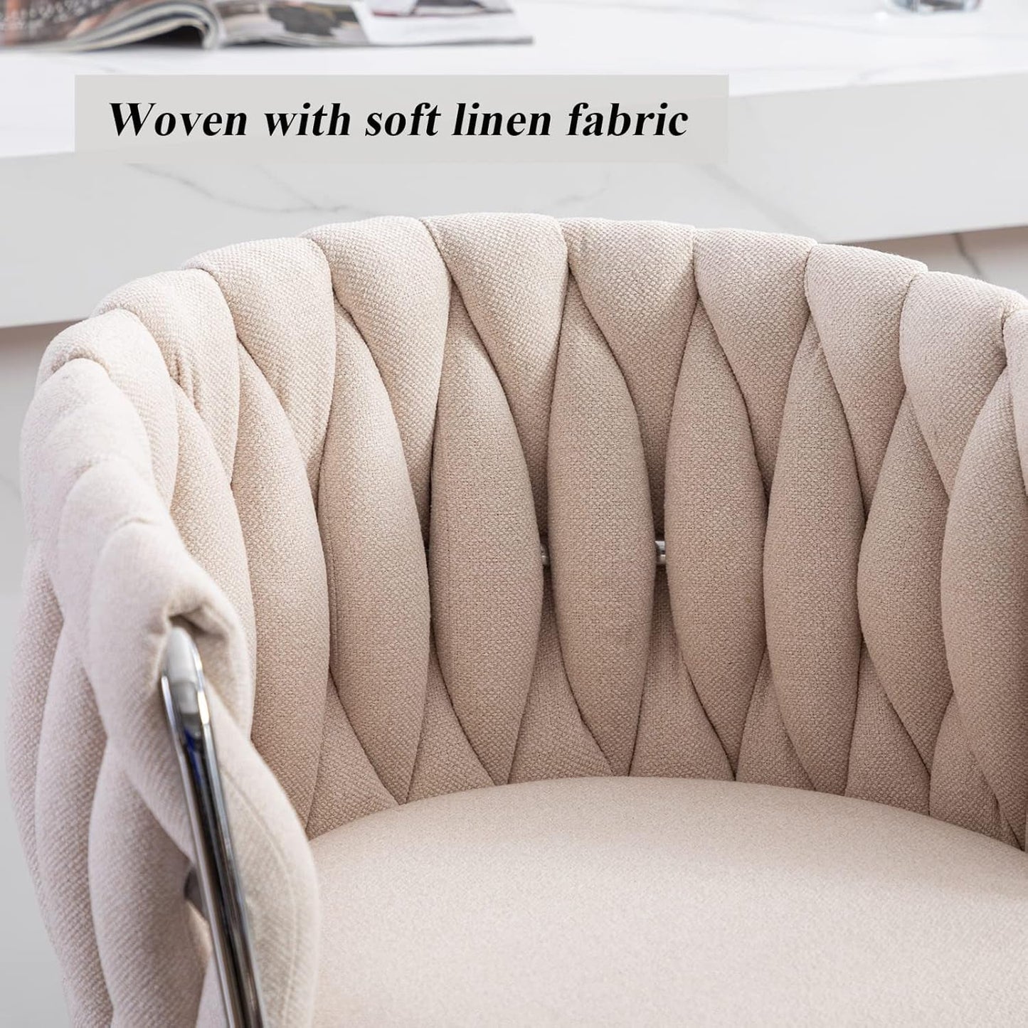 Modern Swivel Bar Stools Set of 2, Linen Fabric Adjustable Height Barstool with Barrel Back Kitchen Island Counter Bar Chair with Chrome Base, Beige-4