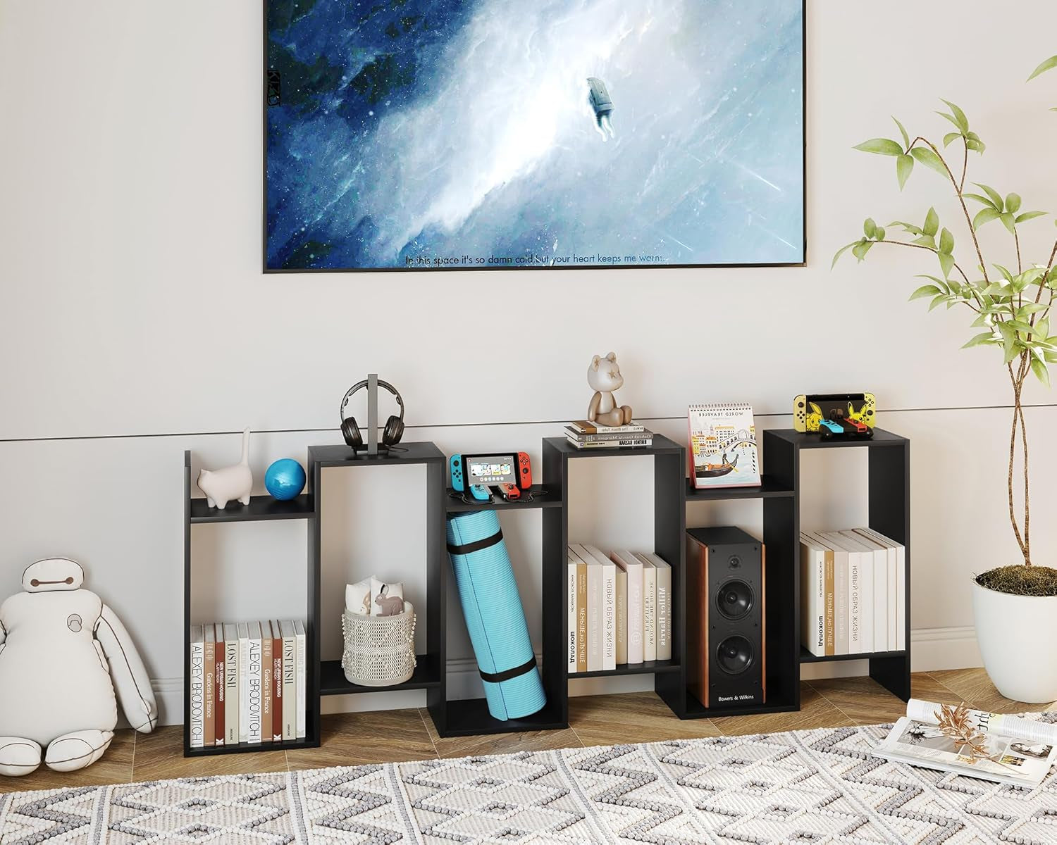 6-Tier Black S-Shaped Modern Geometric Bookshelf-3