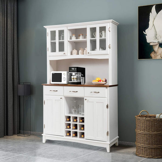 White Kitchen Hutch Sideboard with Wine Bottle Modulars-0