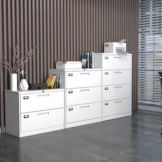 White 2-Drawer Metal Filing Cabinet with Lock-0