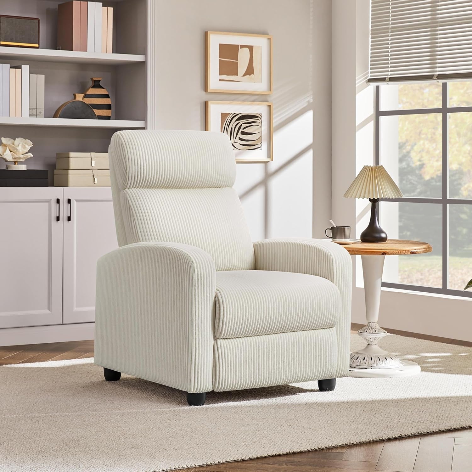 Corduroy Recliner Chair Single Sofa Home Theater Seating Adjustable Modern Reclining Chair for Living Room Bedroom Home Theater Beige-0