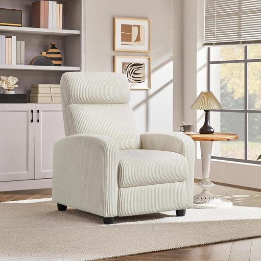 Corduroy Recliner Chair Single Sofa Home Theater Seating Adjustable Modern Reclining Chair for Living Room Bedroom Home Theater Beige-0