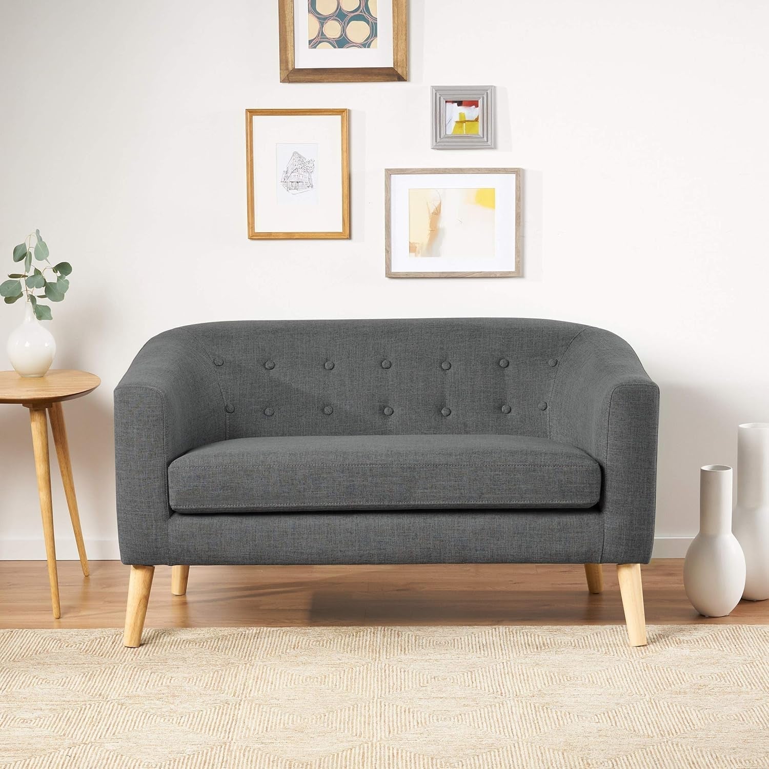 Grey Mid-Century Loveseat: Modern, Stylish Design-0