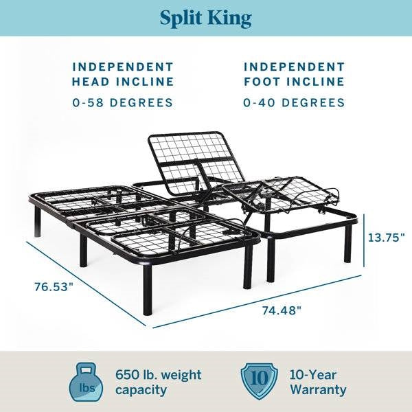 Split King Size Electric Head Foot Adjustable Bed Base with Remote-3