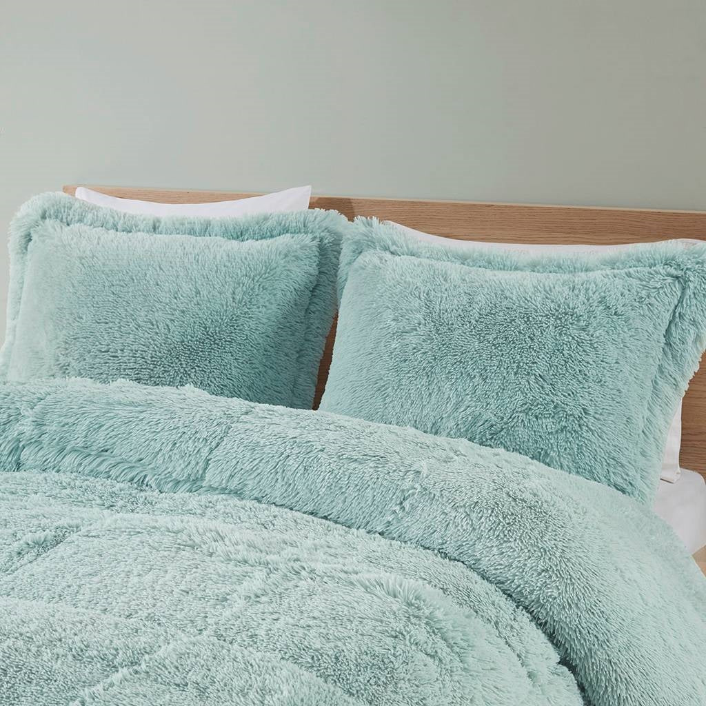 Twin/Twin XL Soft Sherpa Faux Fur 2-Piece Comforter Set in Light Teal Blue-2