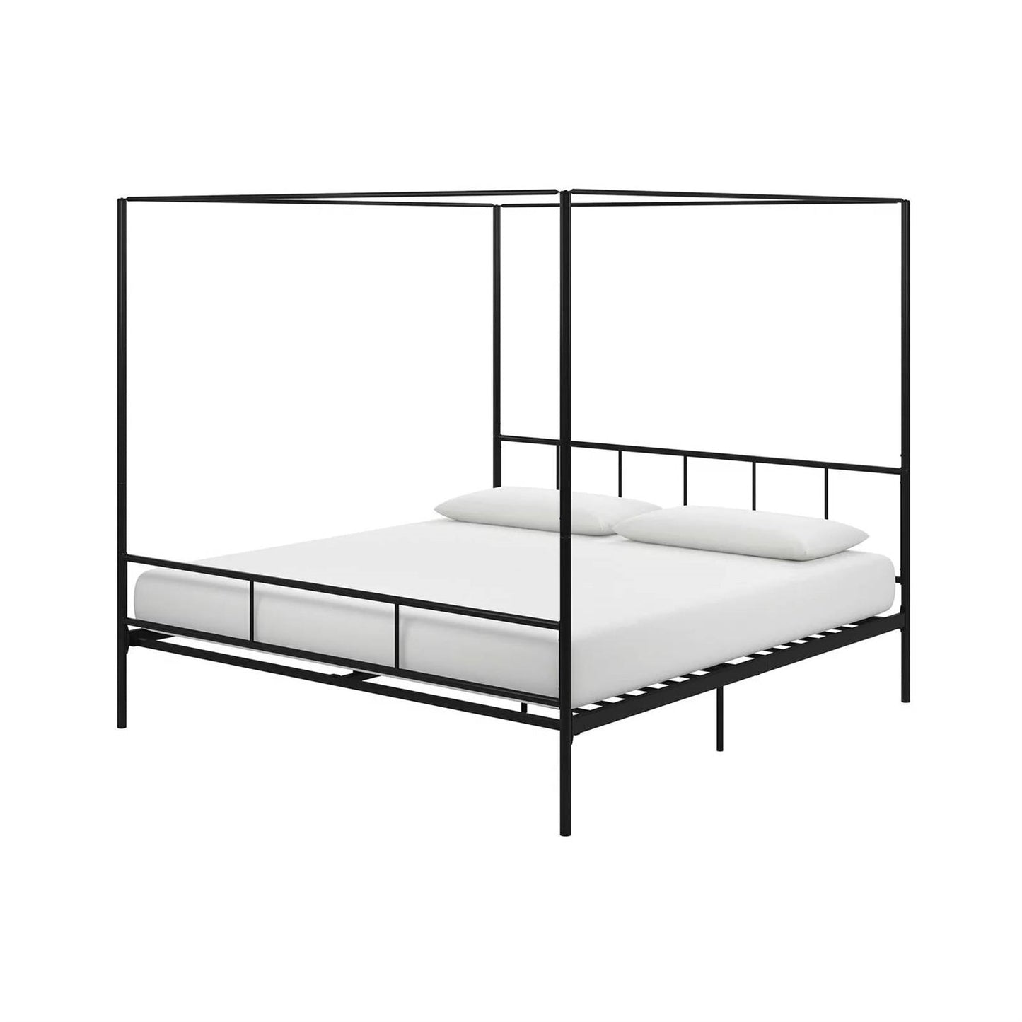 King size Black Metal Canopy Bed Frame with Headboard and Footboard-0