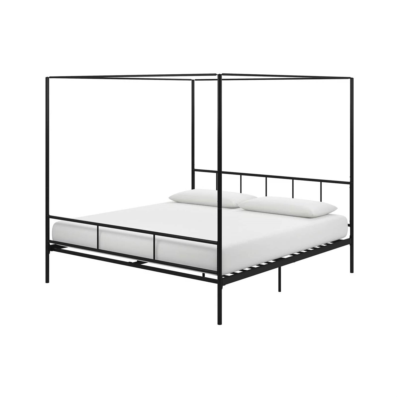 King size Black Metal Canopy Bed Frame with Headboard and Footboard-0