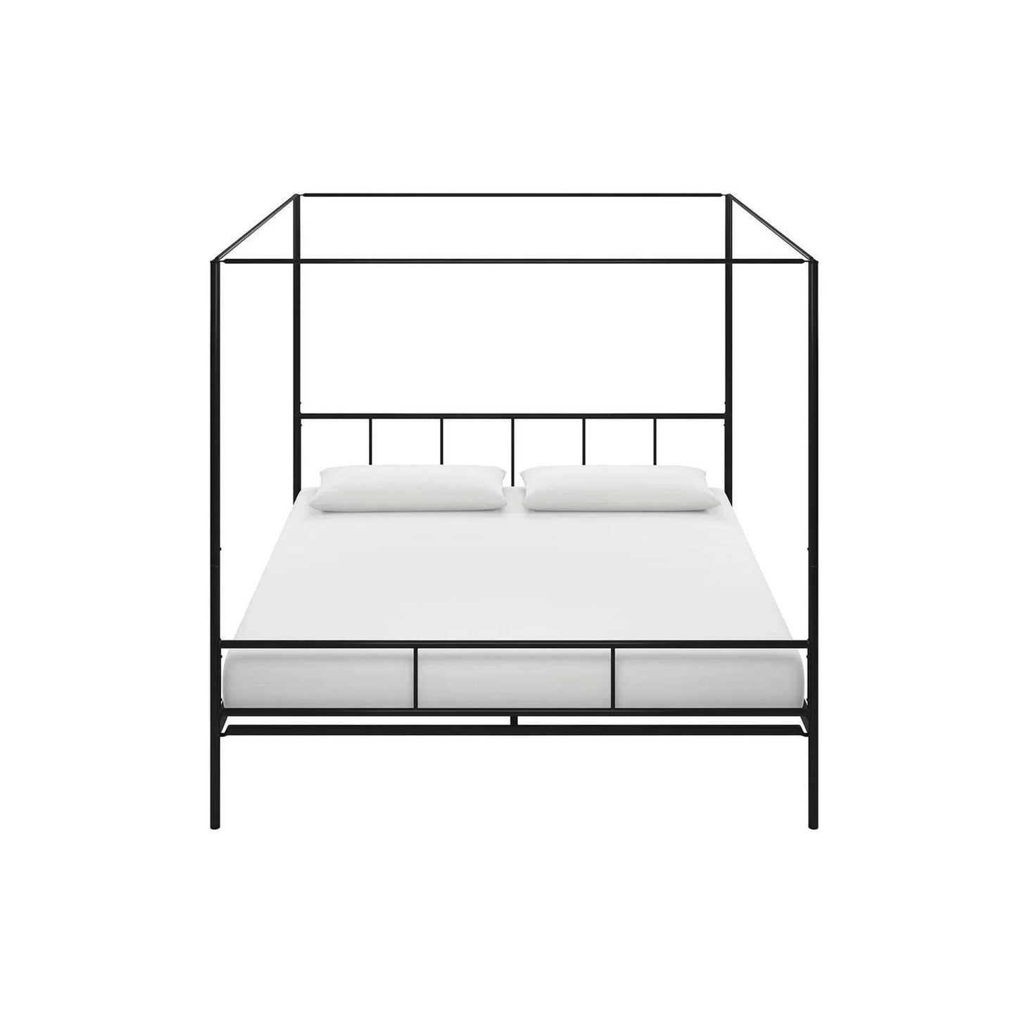 King size Black Metal Canopy Bed Frame with Headboard and Footboard-1