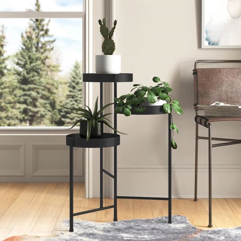 Modern Black Metal 3-Tier Flower Pot Plant Stand-0