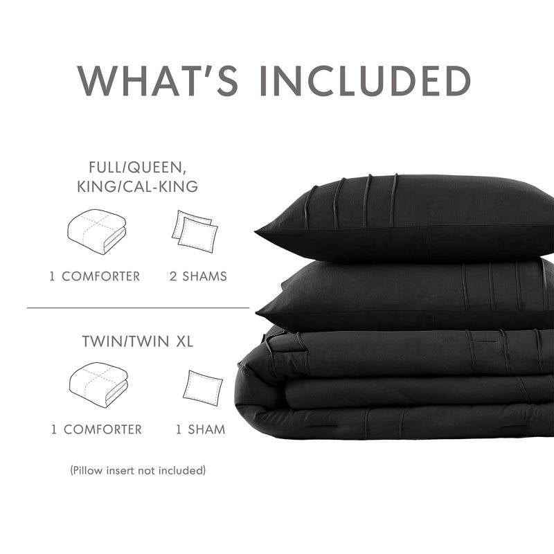 Twin/Twin XL Pre-Washed Pleated Microfiber Comforter Set in Black-4