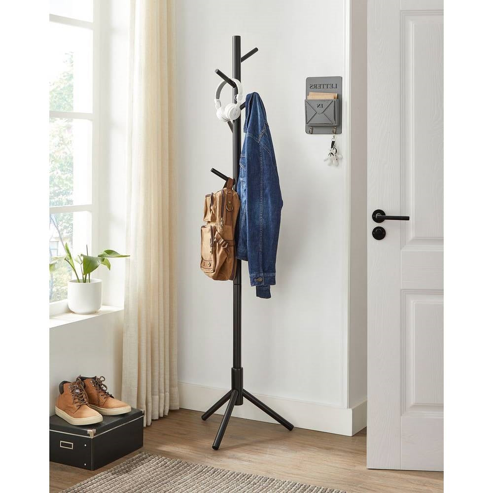 Modern Solid Wood Coat Rack in Black Finish with 8 Hanging Hooks-0