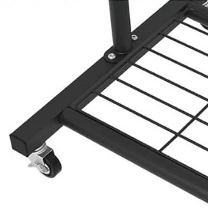 Black Modern Garment Rack Clothes Hanging Rod with Lockable Wheels-2