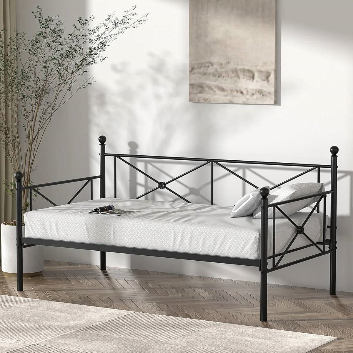 Twin size Classic Heavy Duty Metal Day Bed Frame in Black Finish-0